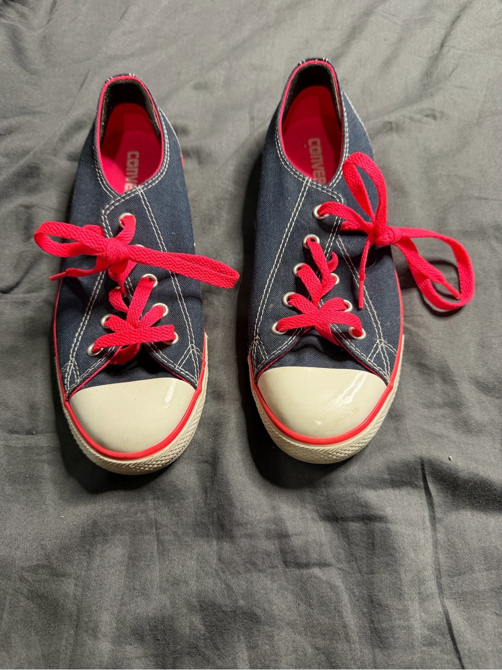 Converse Navy Canvas Sneakers with Bright Pink Accents